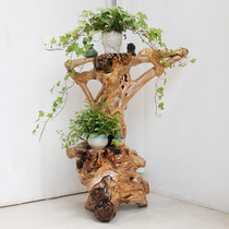 Log root carved flower shelf natural tree root bonsai frame solid wood natural flower shelf fragrant camphor wood floor balcony H275