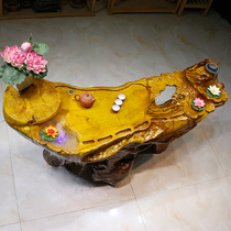 Root Carving Tea Table Gold Silk Nanmu Tea Table Tree Root Tea Sea Solid Wood Tea Table Tree Head Wood Carved Tea Table and chairs Composition MH2717