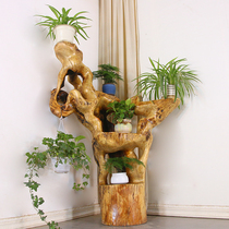 Root carving flower frame solid wood tree root bonsai frame natural wood root fragrant camphor wood TV living-room flower pots root art HR2265