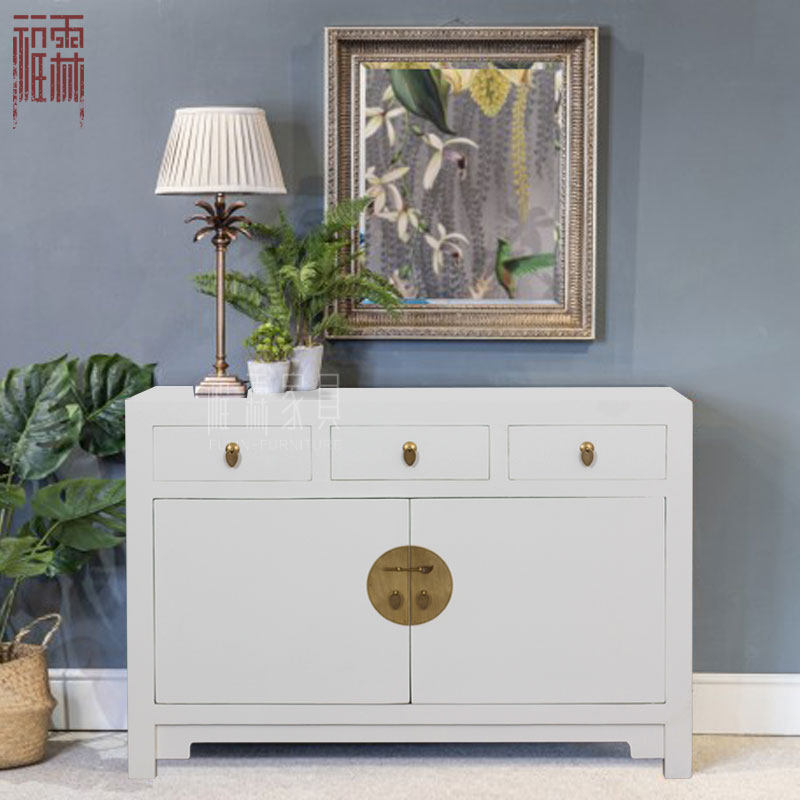 New Chinese imitation classical furniture solid wood sideboard storage cabinet custom modern minimalist red porch cabinet decorative cabinet
