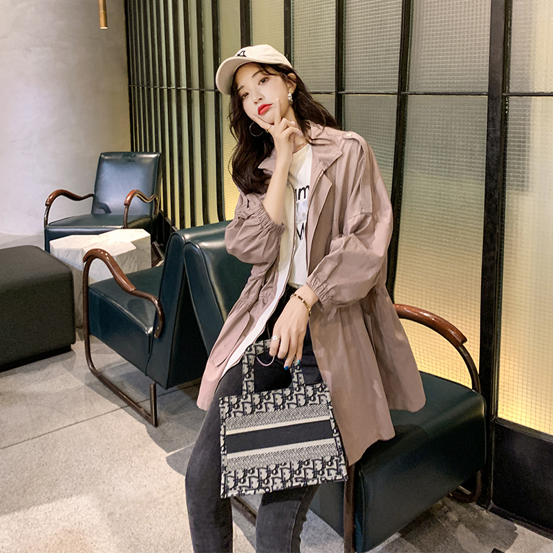 Wind coat woman medium long version small sub short coat 2021 Spring loaded new Korean version loose tooling jacket blouses