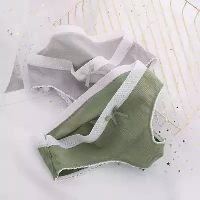 Fresh season ~ waffle fabric avocado green Korean style girl simple Lady briefs 008