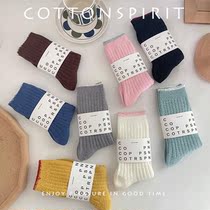 棉花精神 纯色小毛呢袜子女秋冬季加厚保暖日系竖条堆堆袜百搭