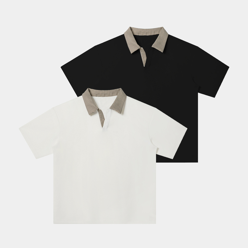 Lycra Cool Air Layer Houndstooth Patchwork Polo Collar T-Shirt Dongjie