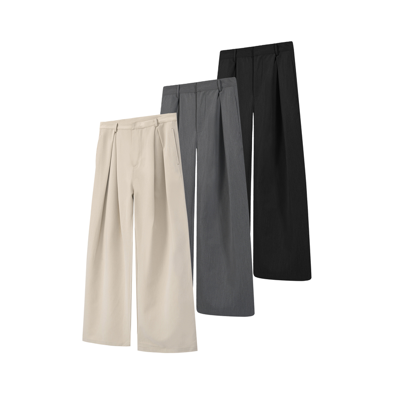 Three-Dimensional Pleated A-Line Silhouette Scimitar Tr Dress Pants, Commuter Casual Pants, Clenfit Old Money Style, National Trend Brand Dongjie