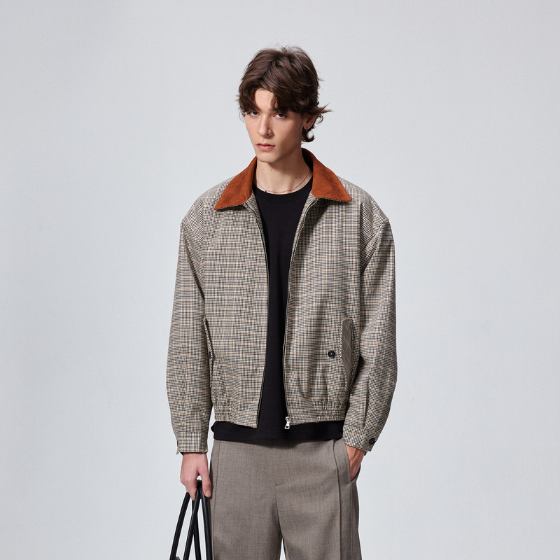 Houndstooth Pattern Winter Jacket, Faux Rabbit Fur, Stand Collar Harrington Coat Houndstooth Pattern Winter Jacket, Faux Rabbit Fur, Stand Collar Harrington Coat