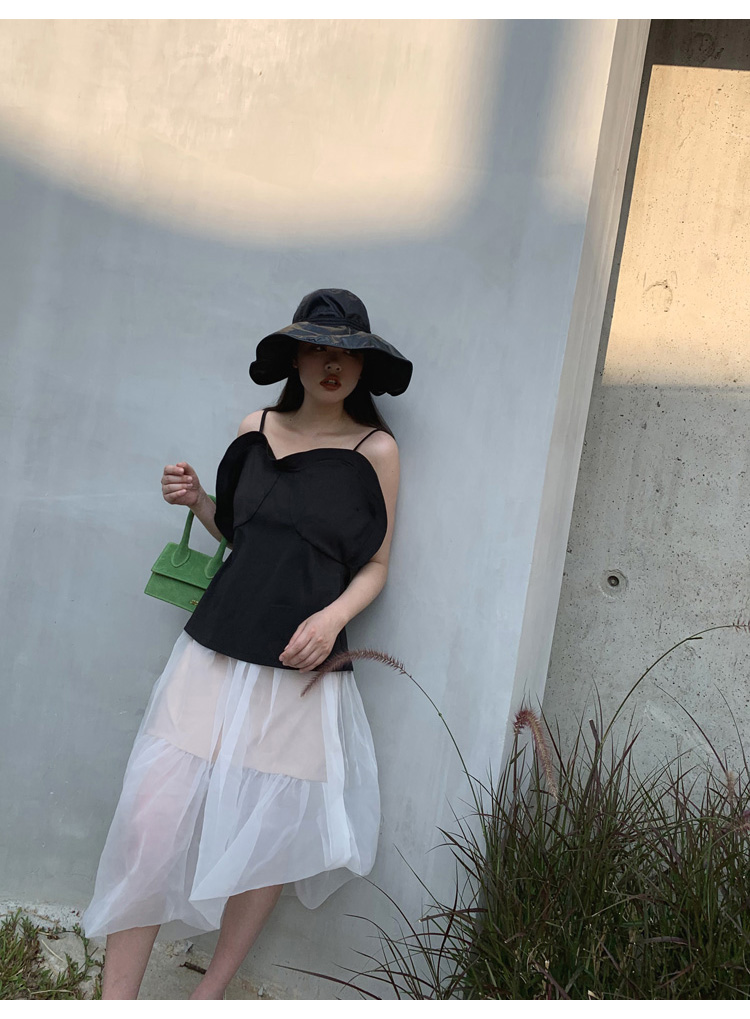 [LAMBO độc quyền] gấp ba chiều organza con lắc xiên nửa trong suốt pettiskirt nửa chiều dài - Váy chân váy dạ tweed
