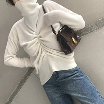  (LAMBO Exclusive@Special) 5%Cashmere 95 wool 2 wear drawstring crease turtleneck full sweater