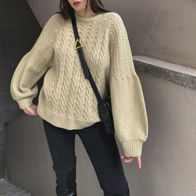 (LAMOBO exclusive) wool rabbit suede blend complex solid kinder lantern cuff retro sweater