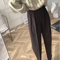  (LAMBO exclusive)Three-dimensional folding waist buckle design retro granny pants tapered thickened trousers
