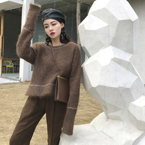 (LAMBO)50% long fiber alpaca alpaca 30% wool hand-stitched sweater