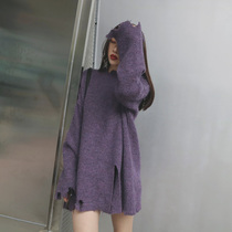 (LAMBO exclusive)Symphony wool mohair hand-trimmed hole split long sweater