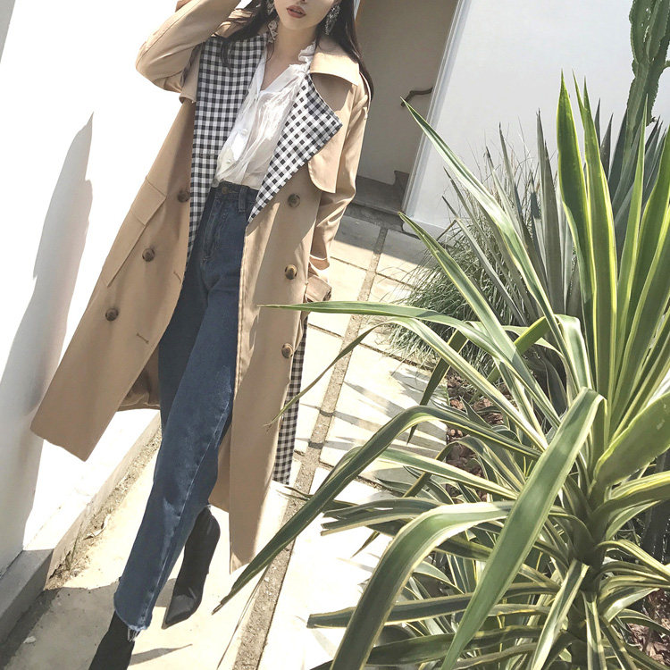 LAMBO exclusive autumn dress loose grid tie - tied waist long windshirt