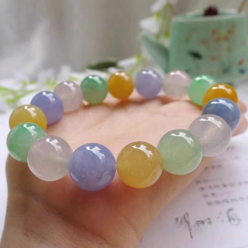 Jadeite Ice-Type Multi-Color Multi-Gemstone Jade Large Bead Bracelet Jade Bead Chain Necklace Hand Bead Fashion Gift