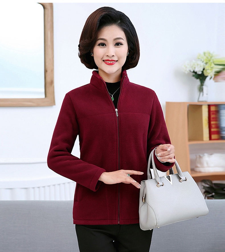 Áo khoác lông cừu trung niên nữ dây kéo áo len lông cừu Mẹ tải mùa thu và áo khoác mùa đông 40-50 tuổi mới 2018 đầm cho người trung niên