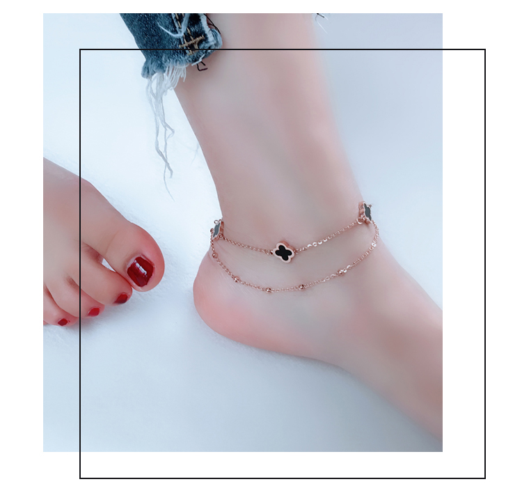 Hàn Quốc hoang dã đơn giản vàng hồng đen trắng hai mặt bằng thép túi titan vòng chân vàng cá tính không phai nữ chân thủy triều - Vòng chân vòng đeo chân nữ