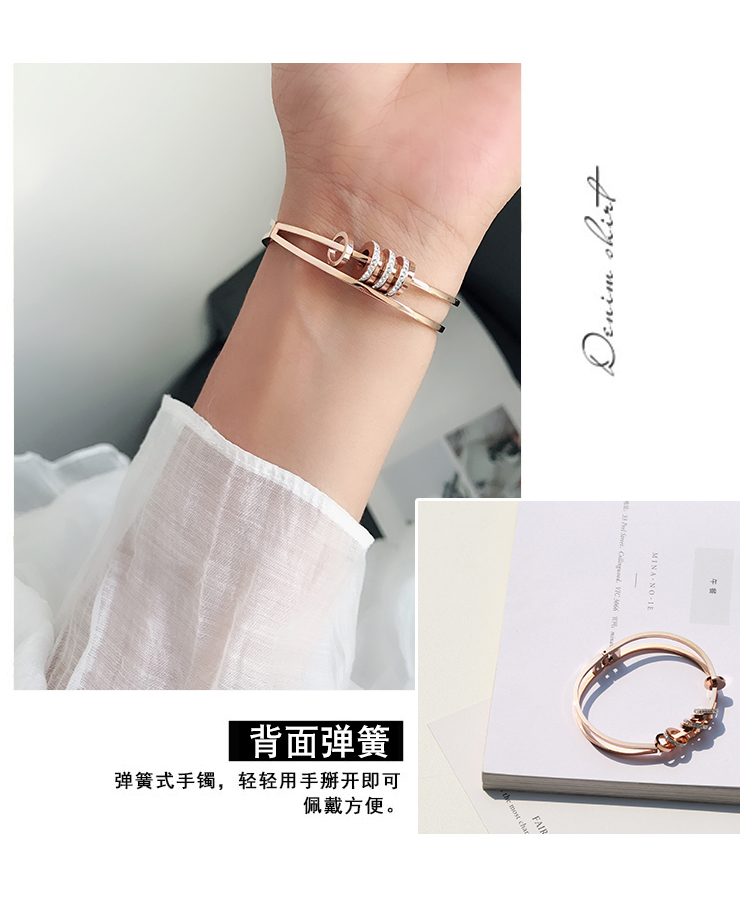 Phiên bản Hàn Quốc của vòng đeo tay bằng thép titan nữ không phai màu thương hiệu vòng tay đơn giản hoa hồng vàng hipster hoang dã dát bạn gái cá tính đá aquamarine