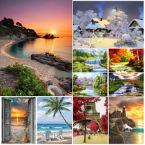 DIY 5D Diamond Painting Landscape Sunset Cross Stitch Kit Fu