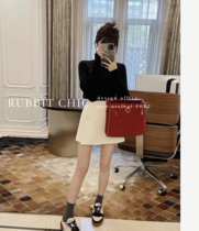 RUBBIT2022 Spring Summer New Products Booking ~ delicate V buckle High waist 100 lap dress pants half skirt Milk White Short Skirt