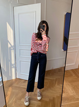 Rubber chic 2020 winter new products make you leg type high waist wide leg small straight denim cropped pants