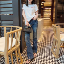 Rubbit chic21 summer new long leg high waist micro-La jeans slim slim slim Micro-elastic trousers