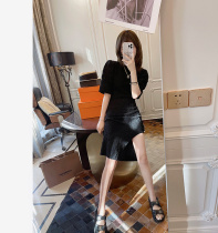 Rubbit2021 summer womens New temperament thin black Medium-length dress waist split black dress