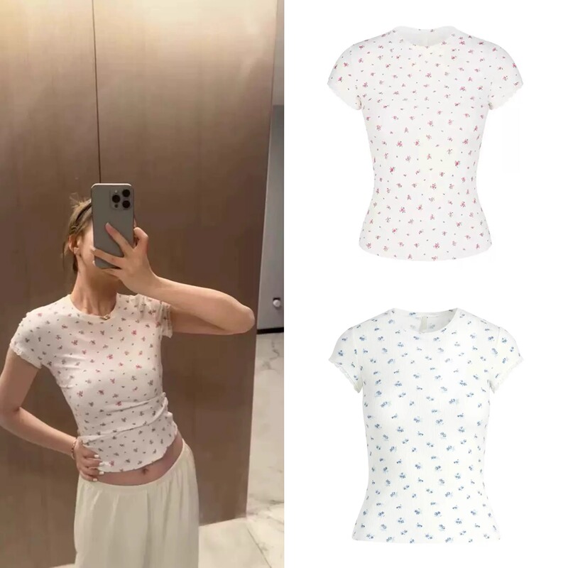 [Official Authentic Product] Skims Kardashian Style Soft Lounge Lace Floral Short Sleeve T-Shirt Top for Women