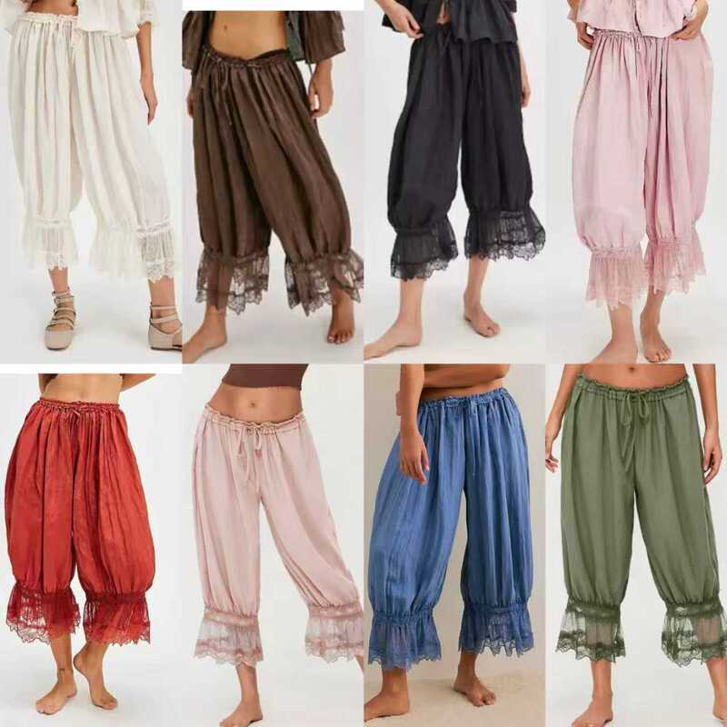 [Official Authentic Product] Free People White Lace Trim Lantern Pants Summer Thin Casual Cropped Pants