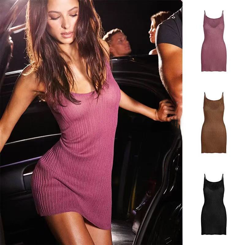 [Official Authentic] Skims Kardashian Thin Knit Low-Neck Camisole Dress Knit Bodycon Skirt for Women Summer