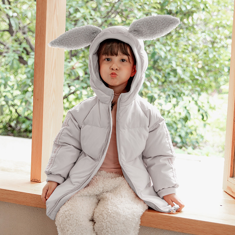 heyonwye children's down jacket female children's children's 2021 new foreign style mid-length winter children's clothing jacket