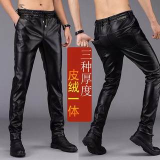 Leather pants men's autumn and winter plus velvet thickened elastic slim feet camouflage trend warm windproof waterproof motorcycle riding