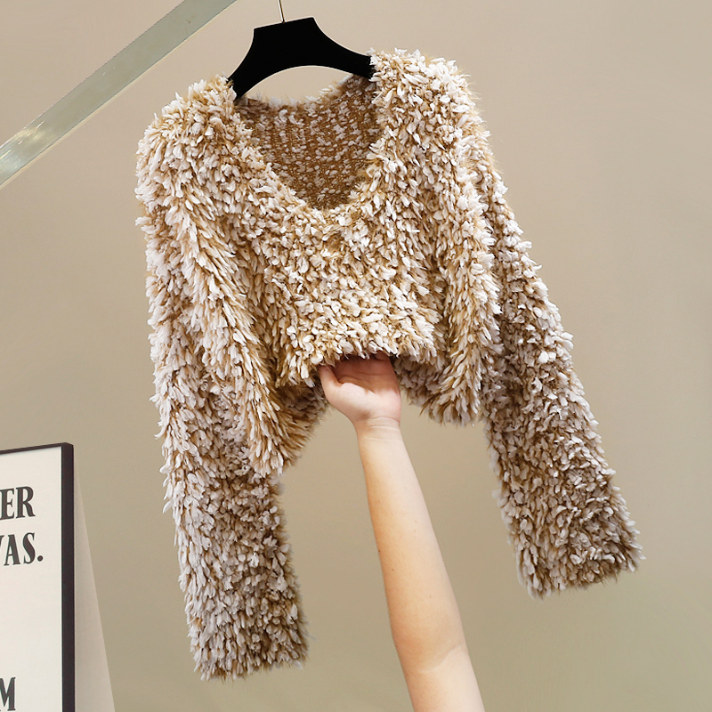 Lazy Style Lamb Wool Snowflake Color-Blocking Design Casual Long-Sleeved Soft Sweater Loose and Age-Reducing Trendy Top