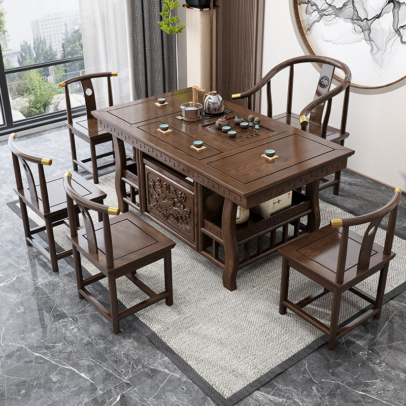 Tea table and chair combination solid wood home balcony office drinking tea small tea table kung fu tea table tea set integrated