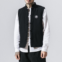 Autumn and winter Chinese style cotton clothes waistcoat stand-up collar embroidery large size youth Tang dress plate buckle retro thickened mens vest jacket