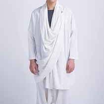 Retro Zen clothing Chinese style mens Hanfu linen cardigan jacket medium long wear windbreaker thin shirt