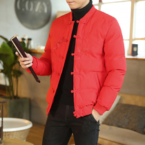 Tang suit young mens cotton suit Mens thickened Chinese style cotton suit Retro embroidered quilted jacket Baseball Hanfu winter jacket