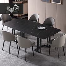 Italian small apartment rock plate dining table Household rectangular modern simple Nordic marble dining table dining table and chair combination