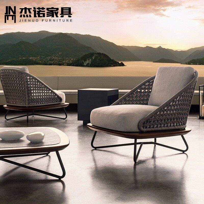 Outdoor sofa rattan patio furniture balcony table and chair combination designer outdoor braided leisure rattan chair three-piece set