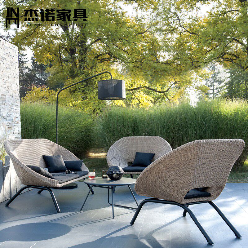 Rattan chair sofa coffee table three-piece combination outdoor rattan small sofa living room courtyard outdoor rattan garden furniture