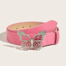 Japan FC Metal Butterfly Rhinestone Snap Belt Versatile Simple Retro Women’s Belt Decoration 2 Jeans with Trend
