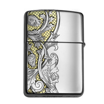 East Yu Commerce and Commerce genuine ZIPPO Sesame Oil Lighter Mirror Armour Three Sides Deep Sculpture Rich And Rich Flowers Bicolor Tang Grass