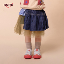 komi girl skirt skirt children pleated skirt denim skirt baby gauze puff dress 19 autumn dress new skirt