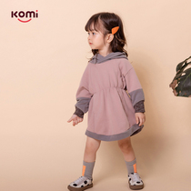 komi girls autumn dress new sweater long hooded baby baby spring and autumn childrens dress coat foreign style