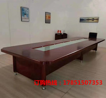 Solid wood leather paint large conference table training table oval negotiation table long table conference room meeting table and chair combination