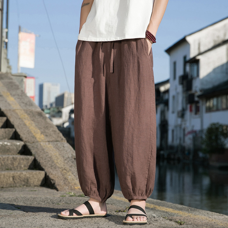 Summer 100% Pure Linen Pants for Men, Elastic Waist, Loose Fit, Thin Style, Chinese Style, Nine-Point Lantern Pants, Casual Pants Summer 100% Pure Linen Pants for Men, Elastic Waist, Loose Fit, Thin Style, Chinese Style, Nine-Point Lantern Pants, Casual Pants
