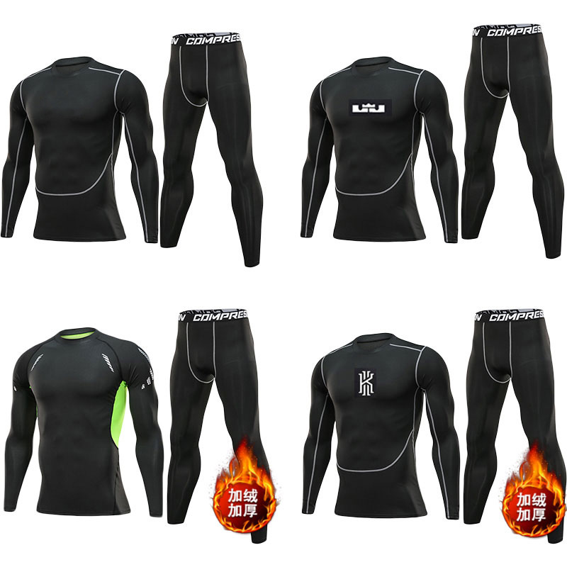 Winter tights men's sports suit long-sleeved high-elastic basketball bottoming sports student training clothes plus velvet warm compression clothing