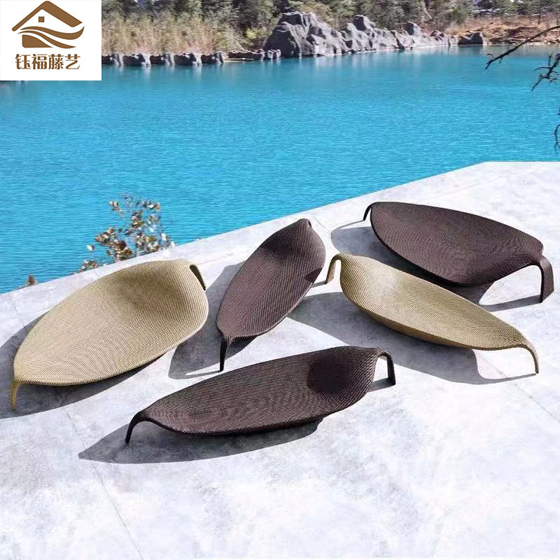 Outdoor lying bed rattan creative leisure lounge chair hotel swimming pool beach club lying bed weaving balcony furniture