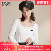 Mystery U collar solid color base shirt women 2021 new spring and autumn slim thin short solid color long sleeve T-shirt women