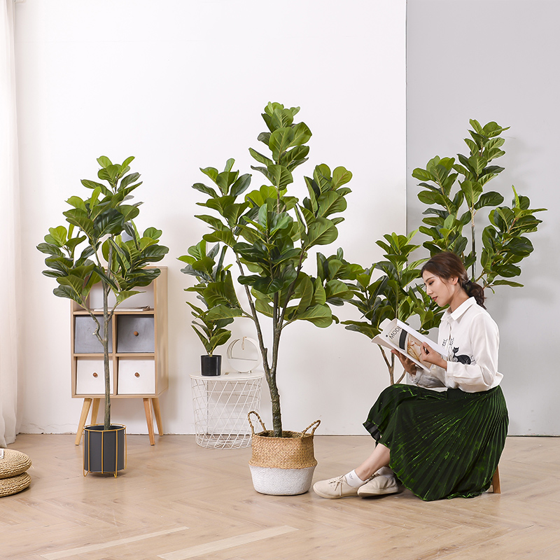 Simulation piano leaf banyan green plant potted large Nordic ins net red fake plant fake tree indoor decoration floor decoration