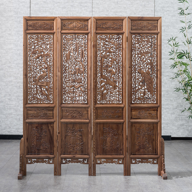 Chinese solid wood folding folding screen wall Living room office Double face door hall Xuanguan Mobile embossed Feng Shui Feng Shui partition seat screen